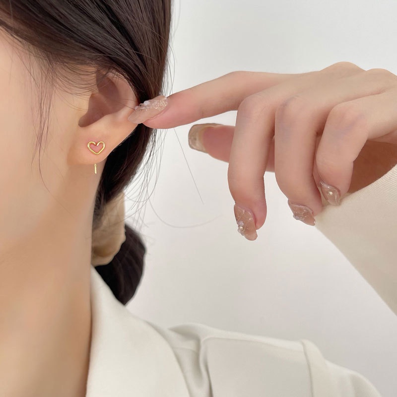 Bông tai kim loại hình trái tim rỗng kiểu dáng đơn giản thời trang