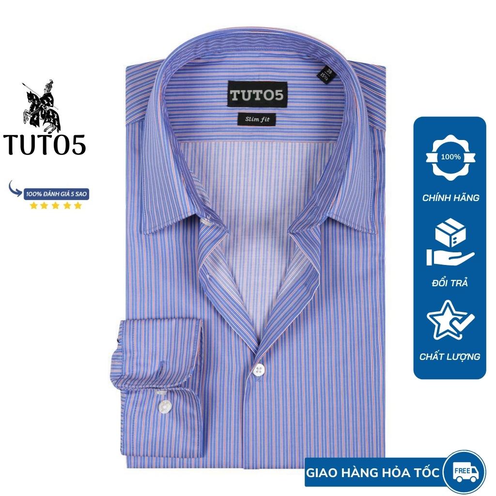 Áo sơ mi kẻ sọc nam TUTO5 Menswear dài tay công sở Slim fit Royal Blue Red Stripe Shirt chống nhăn, lịch lãm 105123037
