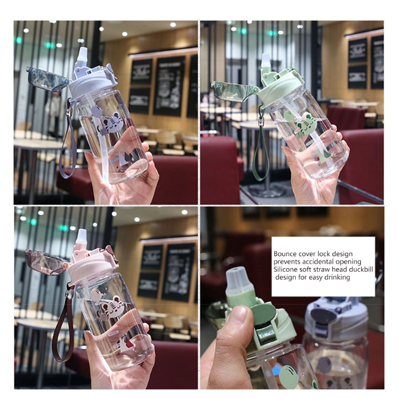 Bình Nước 550ML Họa Tiết Hoạt Hình Động Vật Dễ Thương Cho Bé