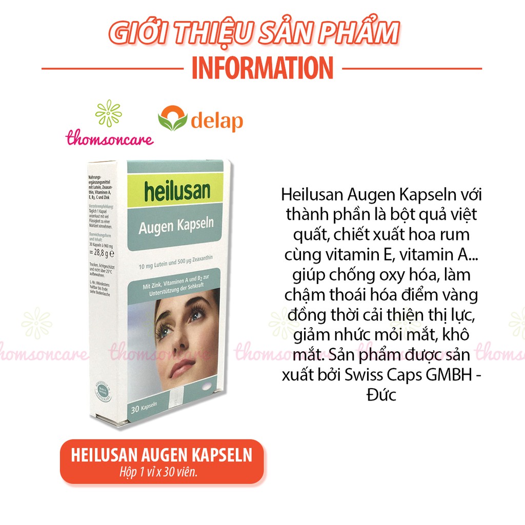 Viên sáng mắt Heilusan Augen Kapseln Hộp 30 viên bổ mắt, giảm mỏi, khô nhức mắt, giảm cận thị, nhập khẩu từ Đức