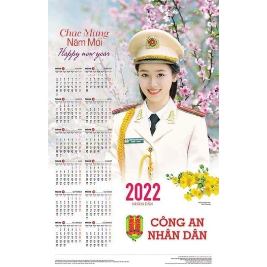 Lịch 1 tờ công an nhân dân nẹp thiếc 2022 combo 5 tờ