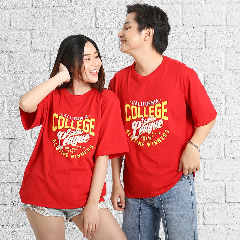 Áo thun tay lỡ phong cách unisex cổ tròn cho nam nữ in chữ COLLEGE đẹp T4