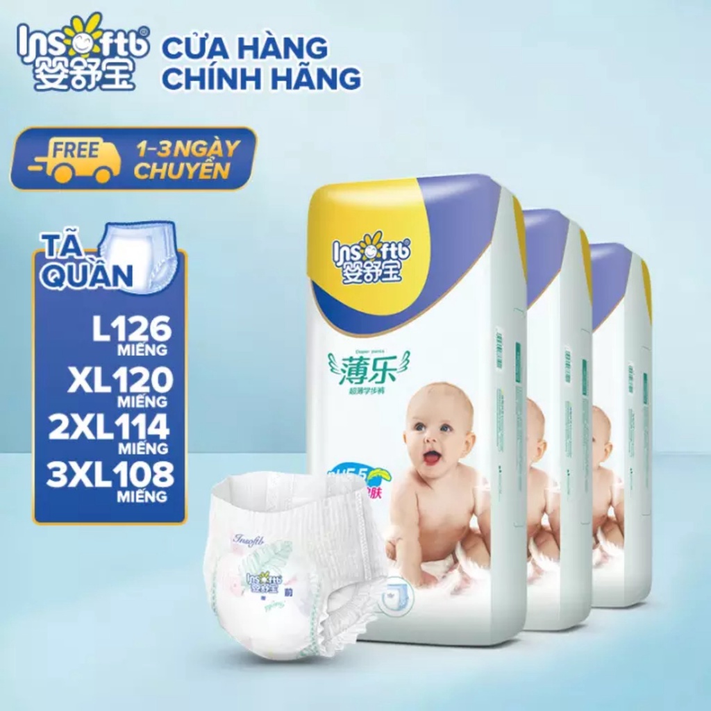 [Voucher giảm 36K] Tã/Bỉm quần Insoft chính hãng thấm hút tốt thông thoángTã lót sơ sinh thoáng khí siêu mỏngL126/XL120/