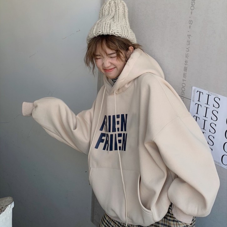 Áo hoodie nữ form rộng, áo hoodie nữ form rộng màu be có mũ mặc nhà đi chơi đi học thời trang ulzzang hàn quốc | BigBuy360 - bigbuy360.vn