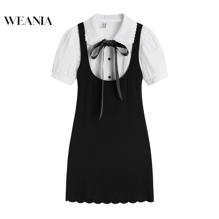 Đầm Tay Ngắn Cổ Polo Xếp Ly Cột Dây Thời Trang Trẻ Trung Cho Nữ