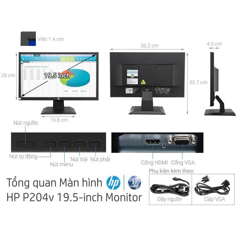 Màn hình LCD HP P204V 5RD66AA 19.5 Inch TN - Hàng Chính Hãng
