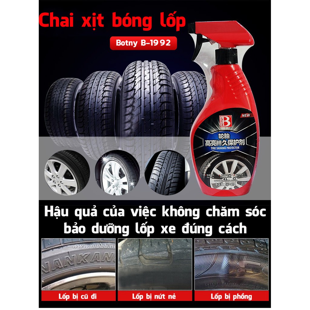 Chai Xịt Bóng Lốp Ô Tô, Xe Máy Bảo Dưỡng Lốp Xe Botny B-1992 Dung Tích 360ml