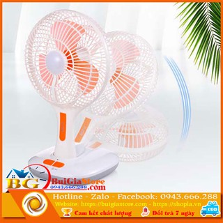Quạt sạc tích điện kẹp bàn kèm đèn LED xoay 360 độ