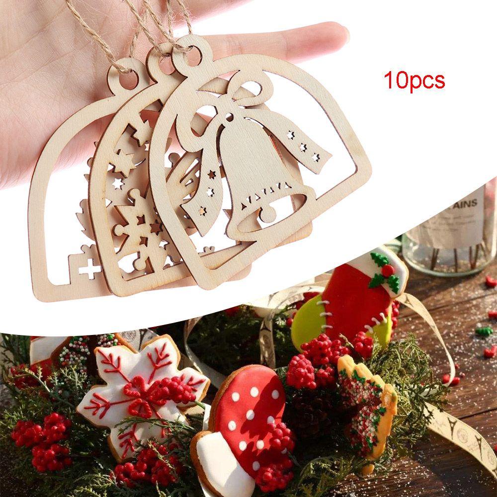 MUVAKO Set 10 Phụ Kiện Chuông Treo Trang Trí Giáng Sinh Bằng Gỗ