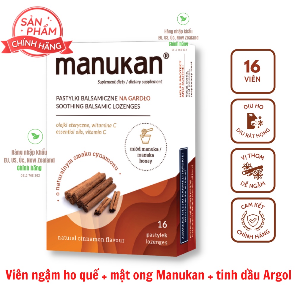 Viên ngậm viêm họng từ quế mật ong hoa Manuka