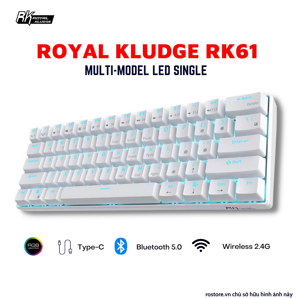 RK61 RGB HOTSWAP - Bàn Phím Cơ không dây Royal Kludge RK61 RGB kết nối 3 chế độ (Bluetooth - 2.4G - Dây type C)