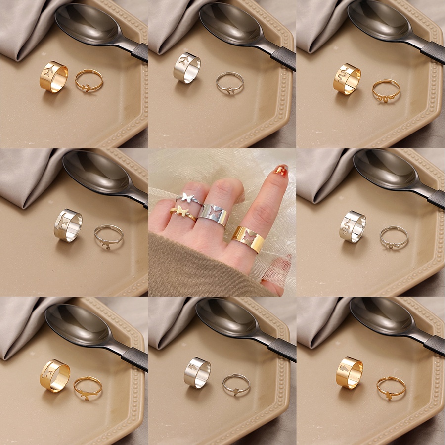 Set 2 Nhẫn Đeo Tay Kim Loại Hình Bướm Vintage Cho Cặp Đôi