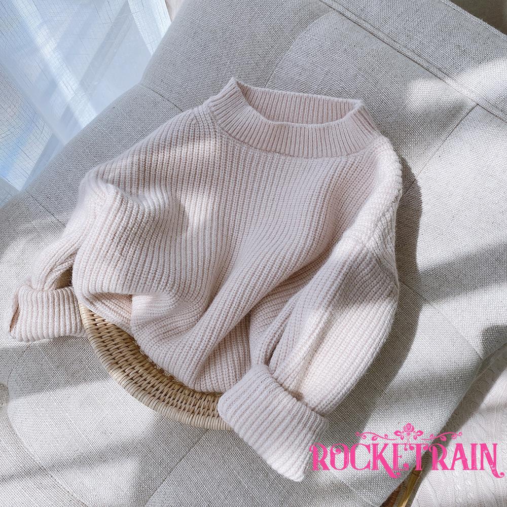 ✫Yy.❈Áo Sweater chui đầu tay dài cổ thấp màu trơn họa tiết kẻ sọc dễ thương cho bé