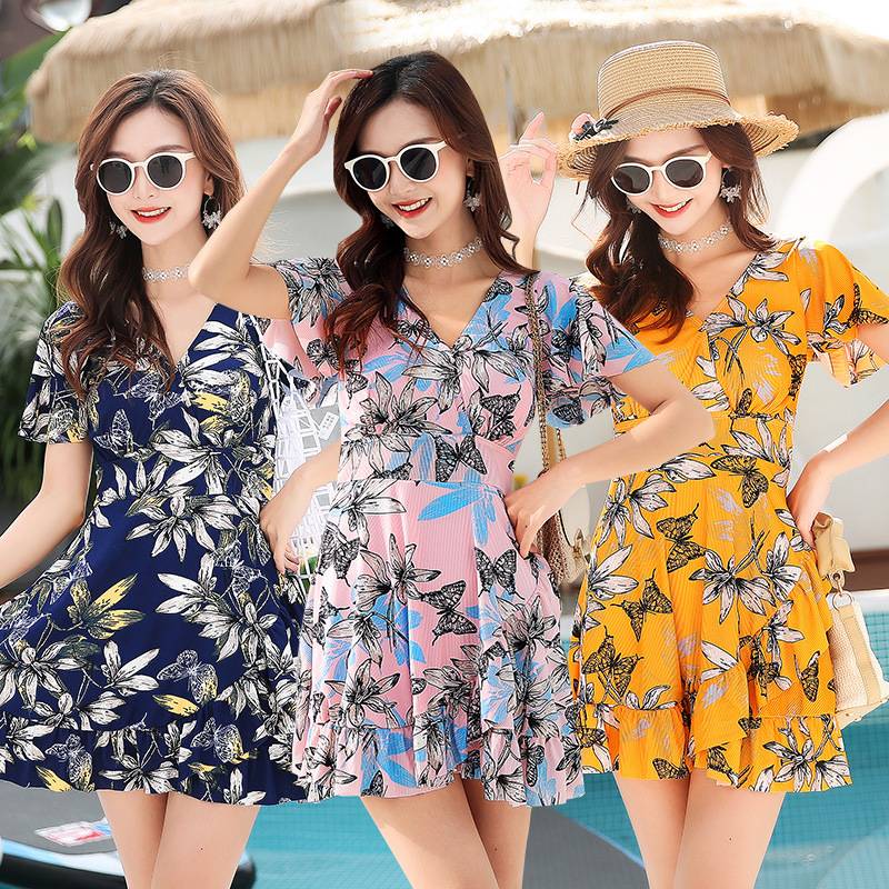 Kết nối đồ bơi, đồ bơi thời trang in, áo tắm nữ bảo thủ Hàn Quốc mỏng