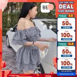 Váy Caro Kẻ Trễ Vai 2 Tầng - Chất Liệu Thô Mát Mặc Lên Dáng Cực Xinh