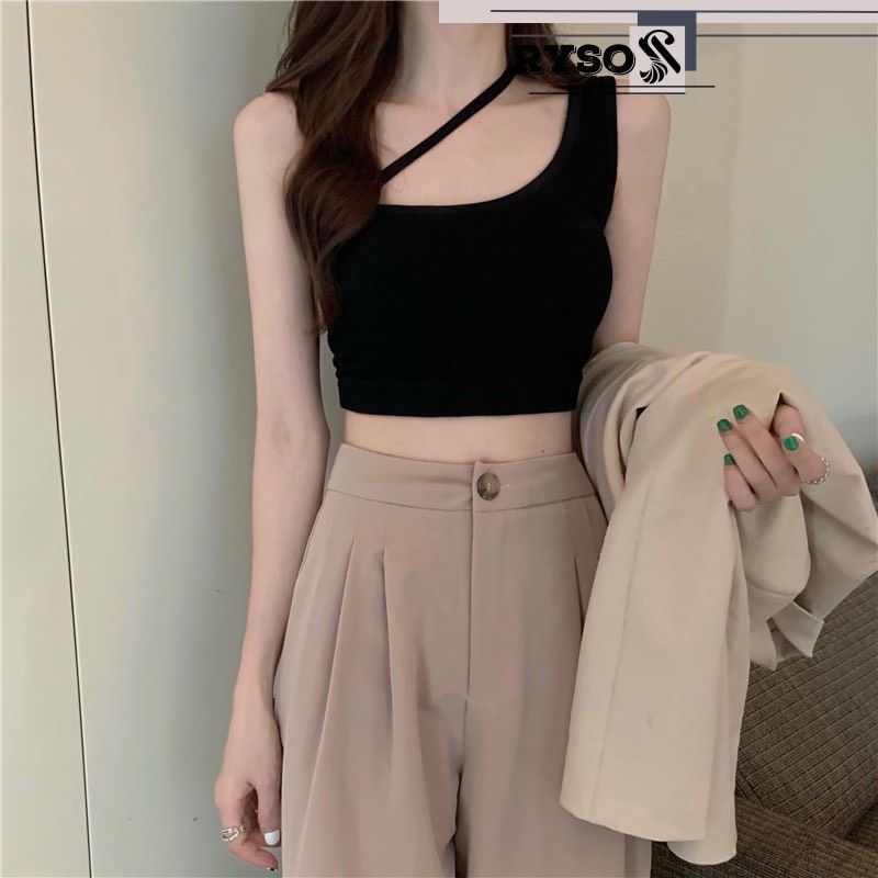 Áo croptop chất thun gân co giãn phối dây chéo siêu xinh