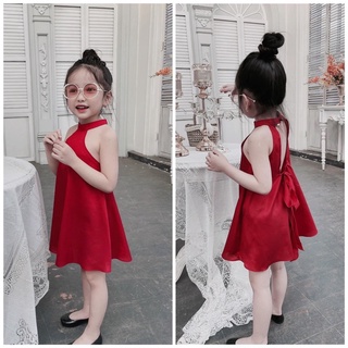 Váy lụa cổ yếm cho bé gái