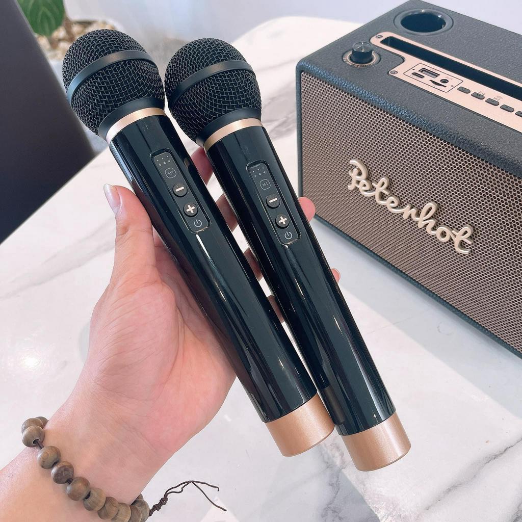 Loa Karaoke Bluetooth Peterhot A108W Kèm 2 Mic Không Dây Nghe Nhạc Cực Đã Âm Bass Cực Mạnh Thiết Kế Mới, Dễ Sử Dụng