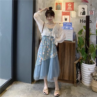 Đầm hoa tiểu thư hai dây phối voan mỏng nhẹ