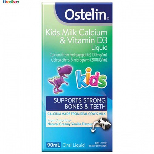 Canxi Nước Ostelin Kids Milk Calcium & D3 Liquid Úc (90ml) Cho Trẻ Từ 7 Tháng Tuổi