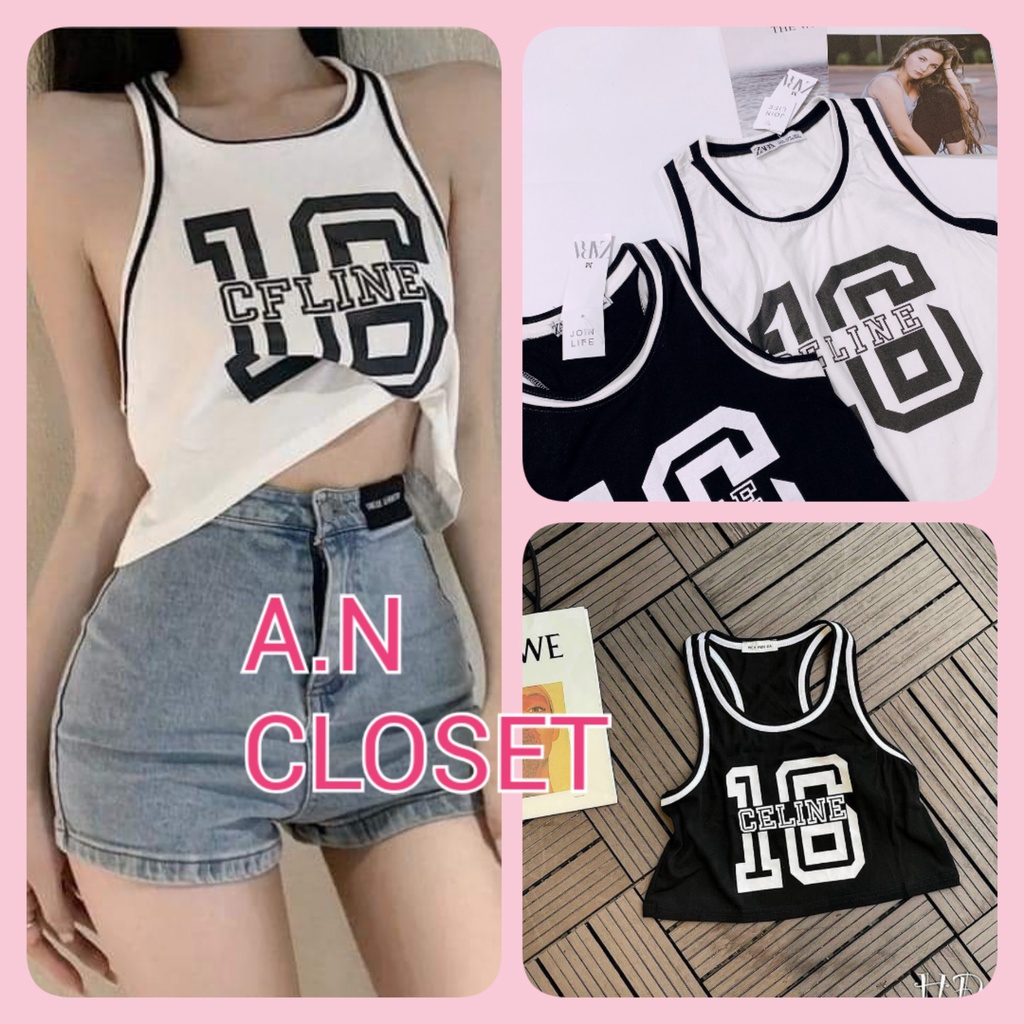 [ video thật + ảnh thật ] Áo croptop 3 lỗ in hình số 16 chất cotton hàng hót 2021