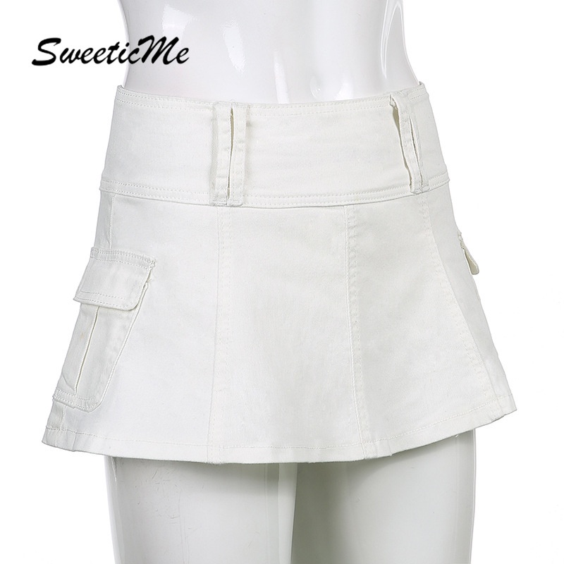 Váy jean lưng cao màu trơn quyến rũ thời trang cho nữ