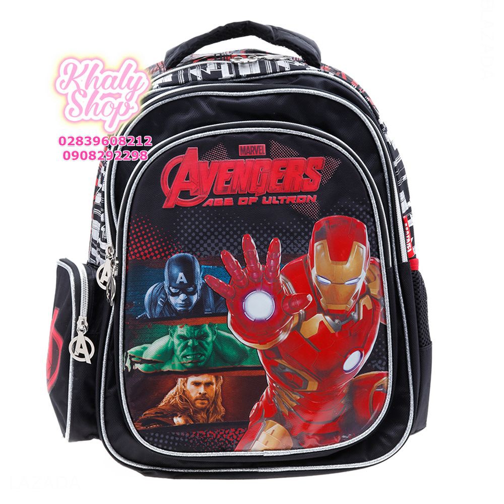 Balo trẻ em 16'' hình Avengers màu đỏ đen dành cho học sinh , bé trai - BLAV16D (32x15x40cm)