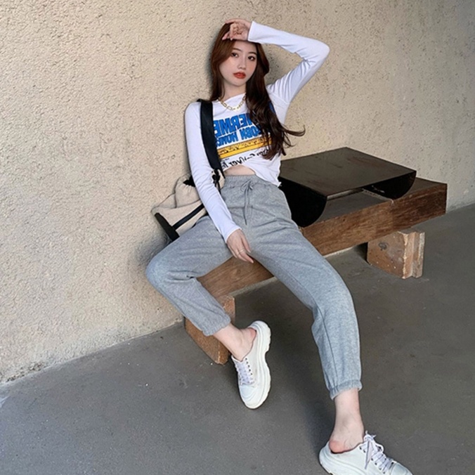 SUXI Áo Thun Tay Dài In Chữ Thời Trang Dành Cho Nữ