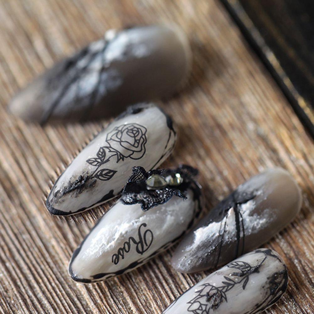 QQMALL Miếng Dán Trang Trí Móng Tay Hình Thỏ Màu Đen Phong Cách INS