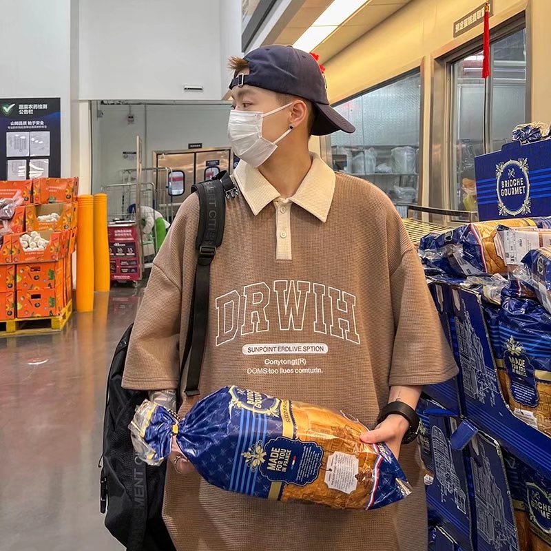 Áo Thun Polo Tay Ngắn Dáng Rộng Phong Cách Hong Kong Dễ Phối Đồ Thời Trang Mùa Hè Cho Nam Size M-2XL