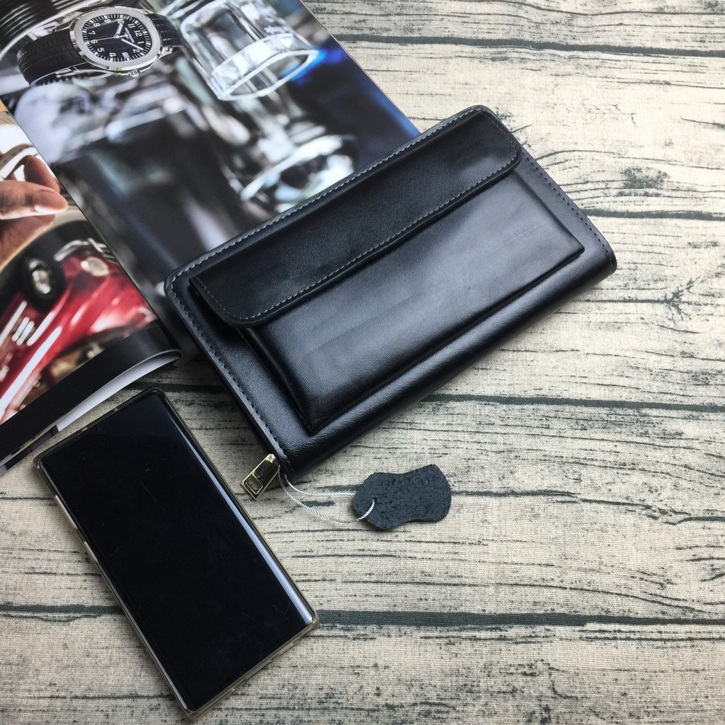 Clutch nam da thật ngăn gập điện thoại CL126VB (Đen/Nâu/Coffee) [Freeship]- 100% da bò thật, BH 3 năm | BigBuy360 - bigbuy360.vn
