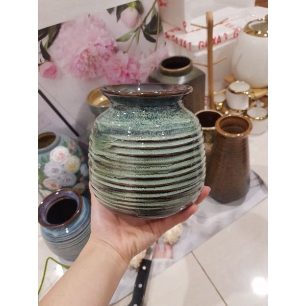 Lọ hoa bánh giầy Bát Tràng  men hỏa biến