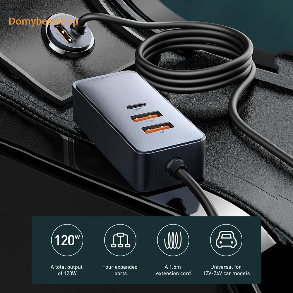 Domybestshop Baseus 120W Car Charger QC PD 3.0 Type-C 4 Port Quick USB Phone Charging