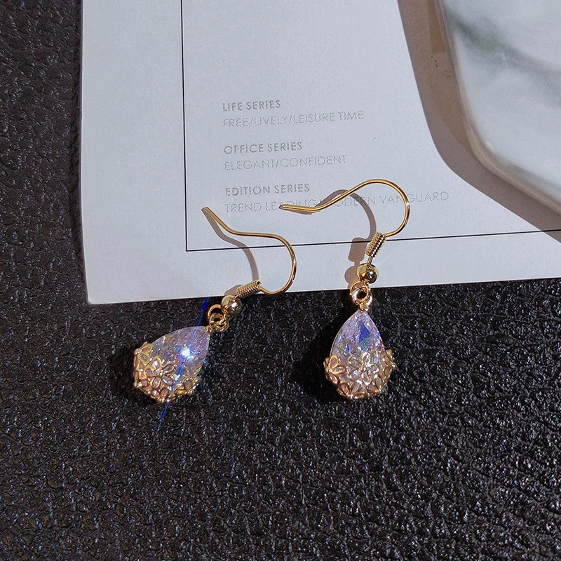 Khuyên tai JIUDUOLAN thiết kế giọt nước đính đá zircon nhân tạo sáng bóng phong cách mới thanh lịch dễ phối đồ