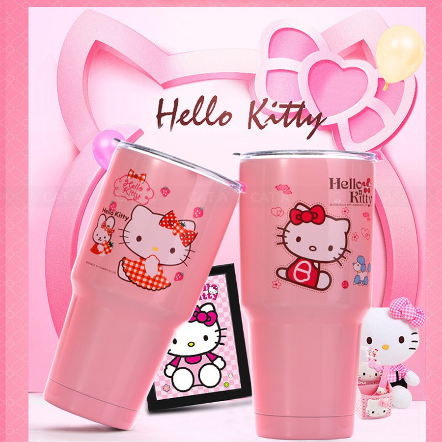 CỐC GIỮ NHIỆT STARBUCK INOX CAO CẤP 900ML Hình Hello Kitty Hồng siêu xinh [Tặng Túi+2 Ống hút + cọ rử