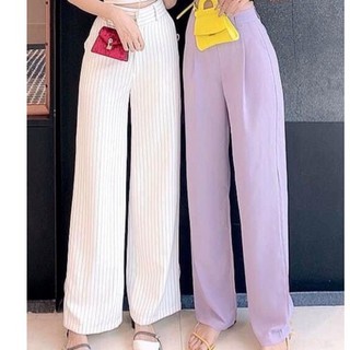 Quần Suông Quần Culottes Ống Rộng Lưng Cao Kẻ Sọc