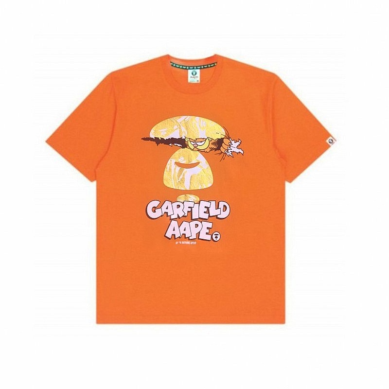 Hàng Bán Chạy AAP*E Áo Thun Cotton Tay Ngắn Cổ Thuyền In Họa Tiết Mèo Garfield Cho Nam Và Nữ