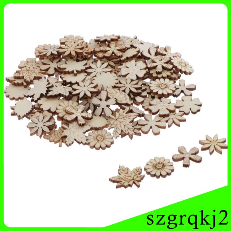 Set 100 Miếng Gỗ Hình Hoa Lá / Lá Dùng Trang Trí Thủ Công