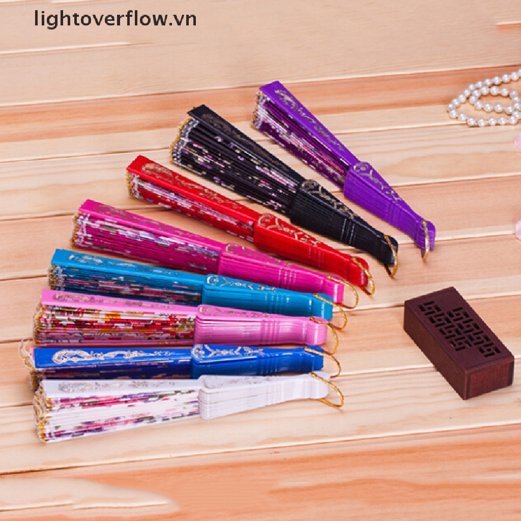 [lightoverflow] Quạt Xếp Cầm Tay Bằng Lụa Phối Ren Hoa Cầm Tay Cho Tiệc Cưới [VN