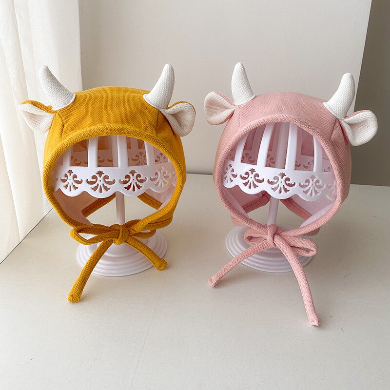 Mũ Beanie Màu Trơn Họa Tiết Hoạt Hình Dễ Thương Bảo Vệ Tai Cho Bé Sơ Sinh
