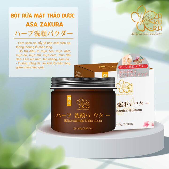 [Siêu Hot] Bột Rửa Mặt Thảo Dược ASA ZAKURA 100g - Da Sạch Hết Mụn Trắng Hồng Rạng Rỡ