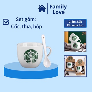Cốc sứ pha cà phê Starbuck kèm thìa 200ml - Ly sứ uống nước, pha trà kèm thìa 200ml