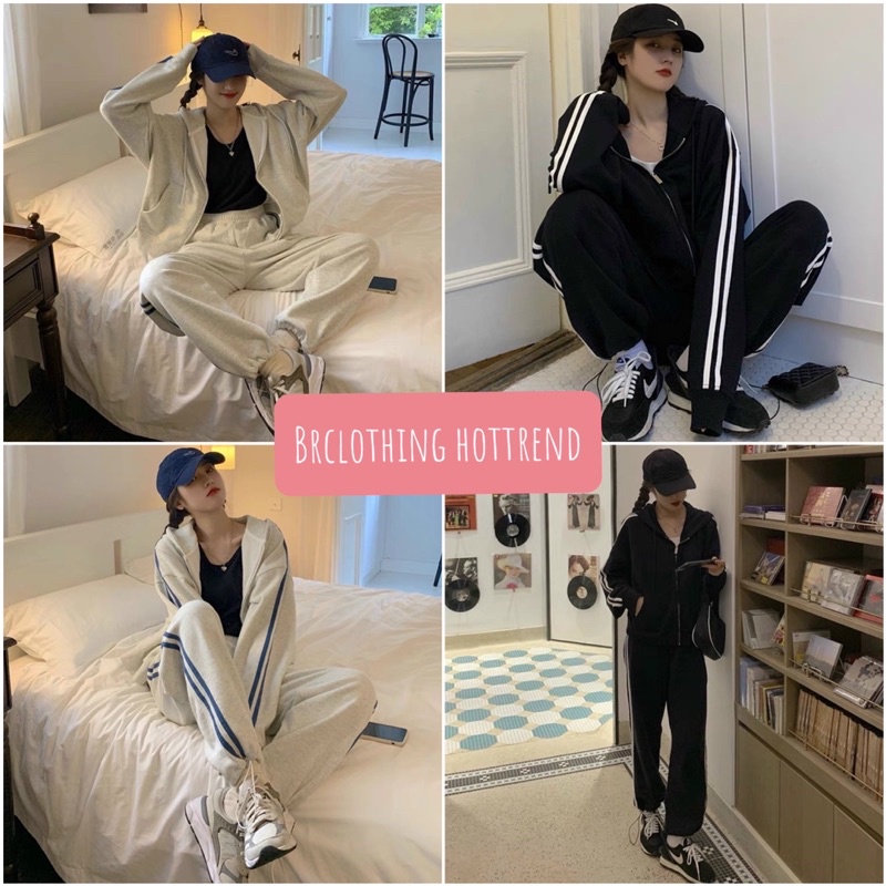 Bộ Thể Thao 3 Sọc Unisex  Freeship Bộ From Rộng, viền sọc kẻ chất nỉ ép dày dặn phong cách ulzzang