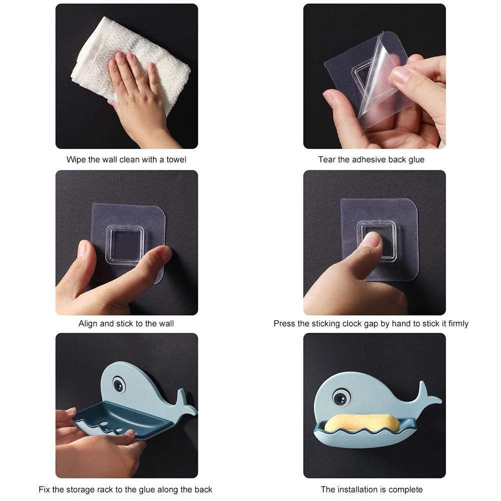 Wall-mounted Soap Dish Cartoon Whale Soap Holder with Drain Design for Bathroom Kitchen burang