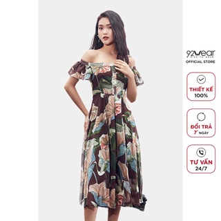 Đầm Maxi 92WEAR thiết kế dài tay bèo, đi biển, đi dạo DDC0101