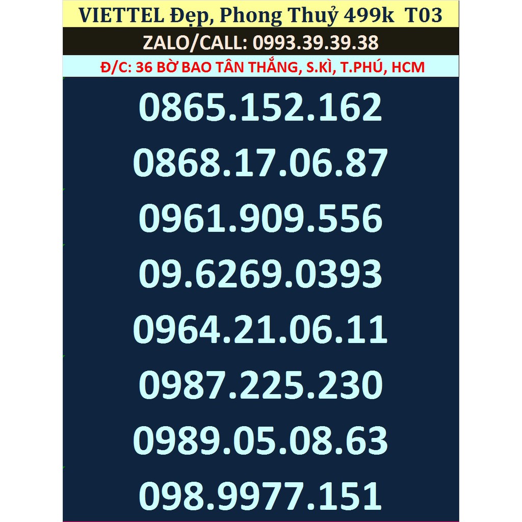 VIETTEL ĐẦU 09 GIÁ 499K - Sim giá RẺ HỢP Lý - pHONG tHỦY ĐẸp