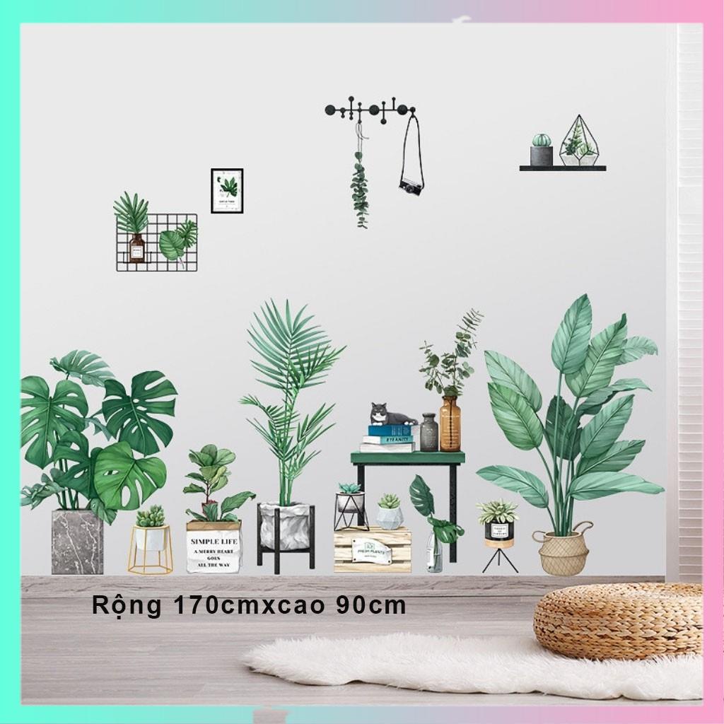 Decal dán tường, Giấy dán tường trang trí phòng ngủ, phòng khách hình cây lá xanh | BigBuy360 - bigbuy360.vn