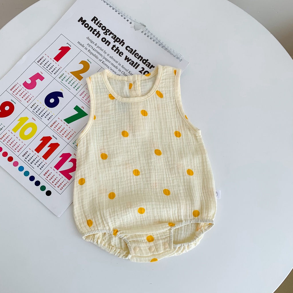 Bộ Áo Liền Quần Sát Nách Vải Cotton Thiết Kế Dễ Thương Cho Bé Sơ Sinh Từ 0-2 Tuổi