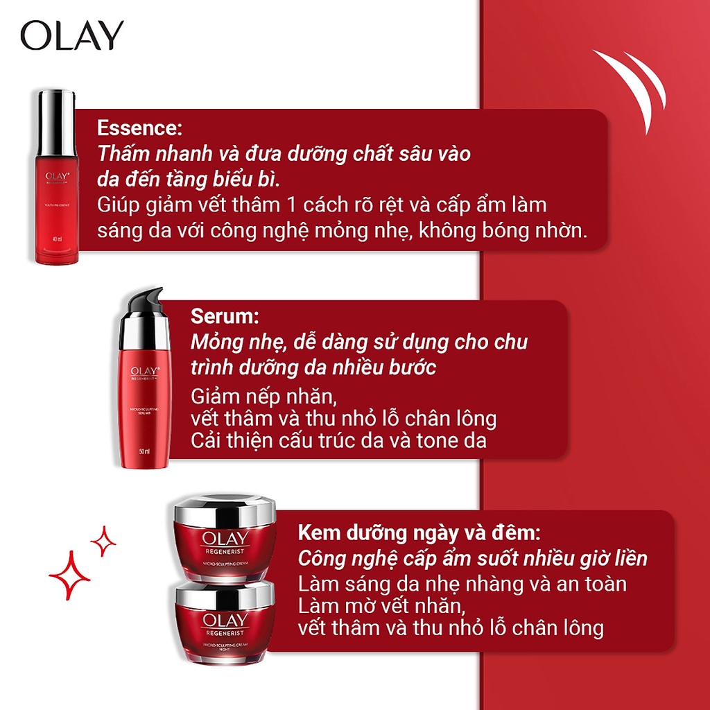 Combo Kem dưỡng OLAY Regenerist tái tạo phục hồi da lão hóa -Tinh chất 20ml- Whip Active - Retinol24 50g (Chính hãng)