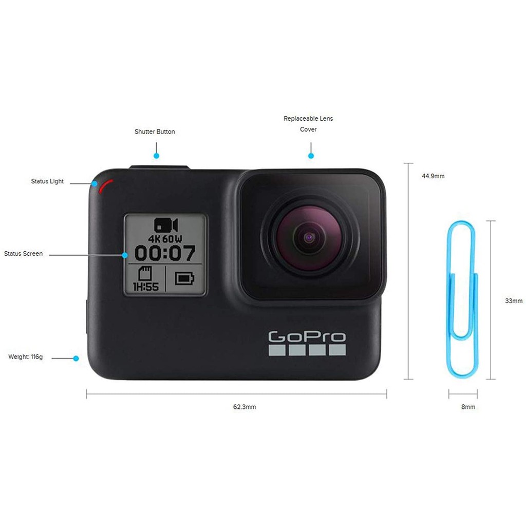 GoPro HERO7 Black + PNY Elite-X 32GB microSDHC UHS-I, U3 + 2 Total Rechargeable Batteries - Waterproof Digital Action